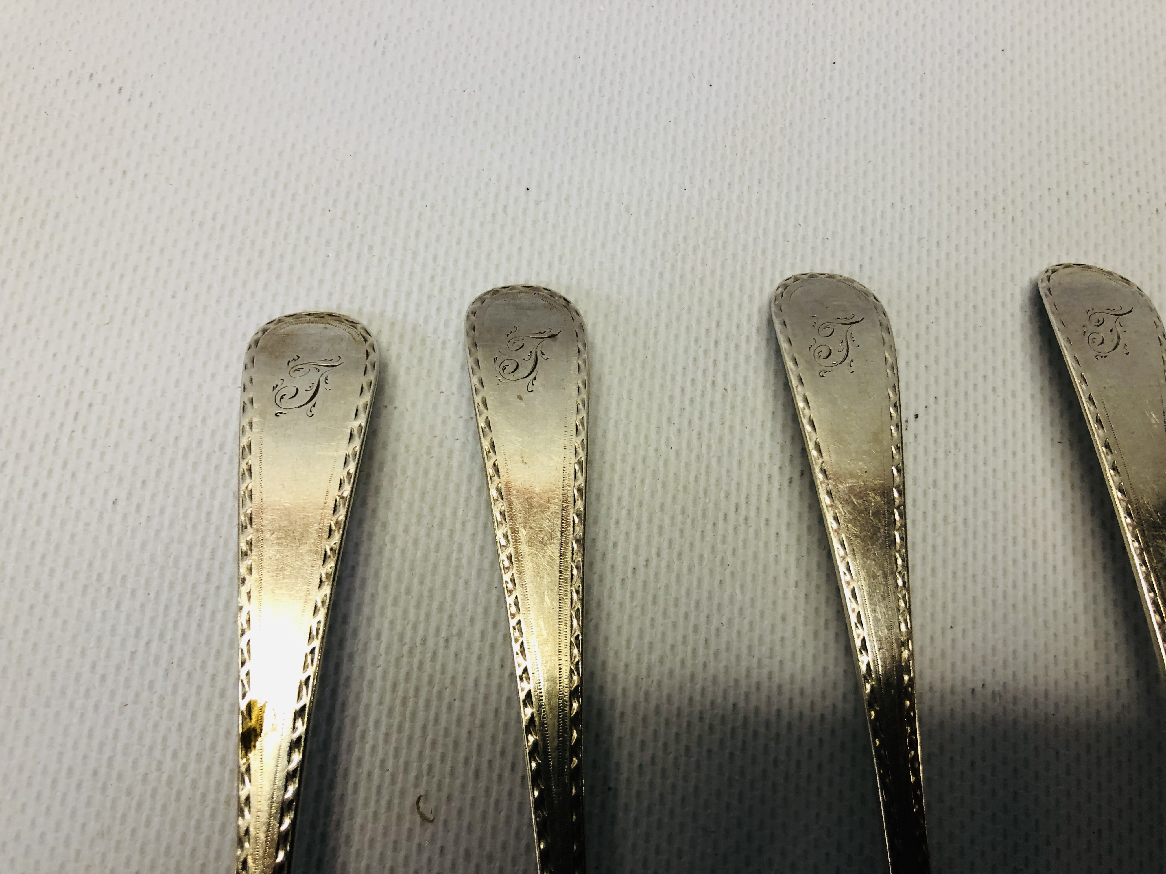 A SET OF 6 BRIGHT-CUT SILVER DESSERT SPOONS, WILLIAM SUMNER, - Image 2 of 9