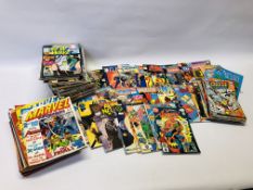 A QUANTITY VINTAGE AMERICAN AND BRITISH MARVEL COMICS FROM 1970'S TO 1990'S INCLUDING CD'S,