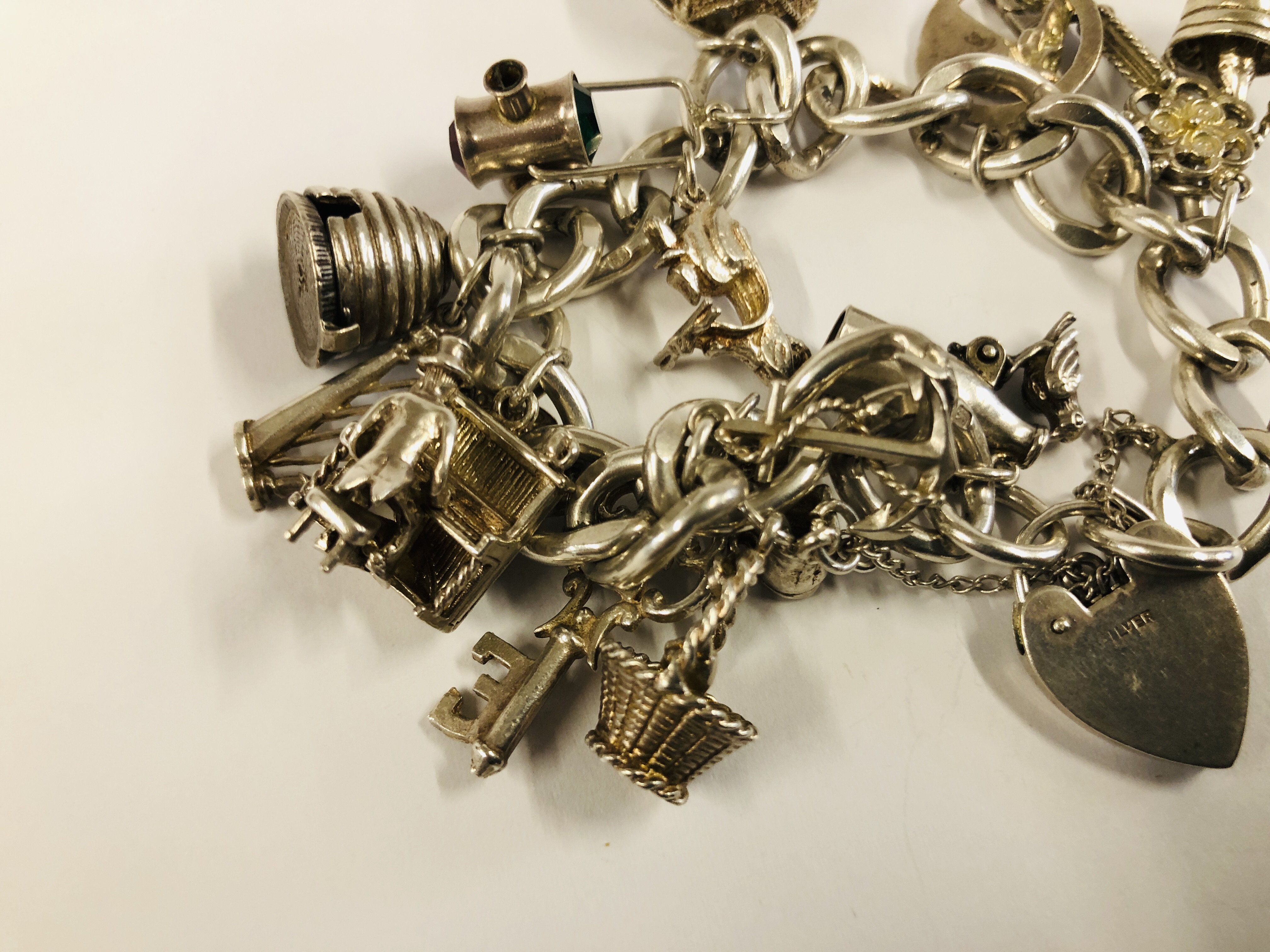 SILVER CHARM BRACELET WITH 13 CHARMS ATTACHED. - Image 3 of 6