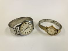 A VINTAGE GENT'S WRIST WATCH MARKED "ORIS" ALONG WITH A 9CT GOLD CASED "TISSOT" WRIST WATCH ON