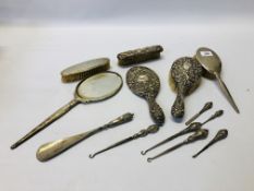 COLLECTION OF SILVER BACKED DRESSING TABLE ITEMS.