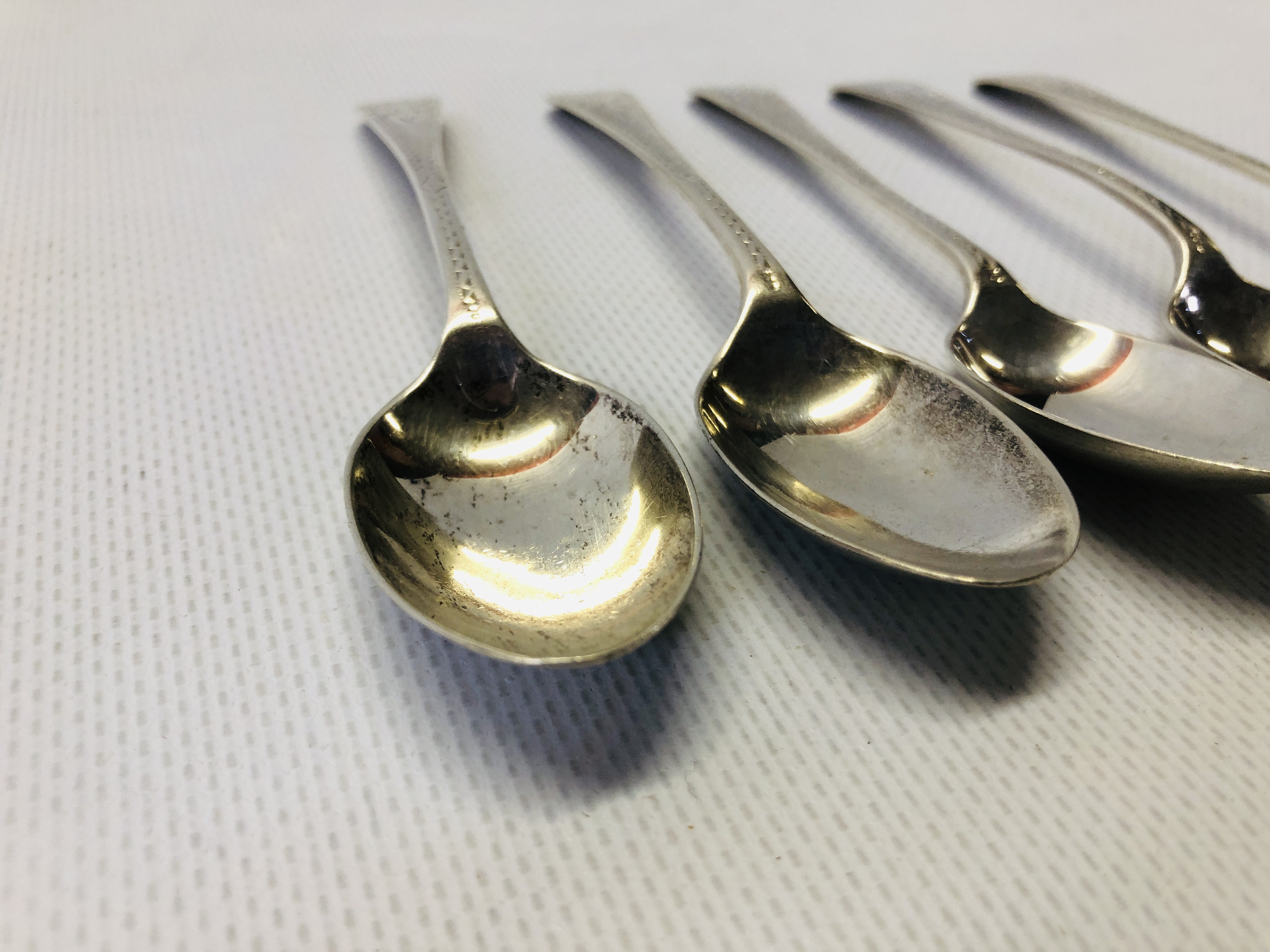 FIVE BRIGHT-CUT SILVER TEASPOONS, - Image 2 of 9