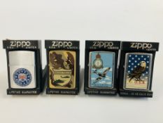 4 X MILITARY RELATED ZIPPO LIGHTERS TO INCLUDE DESERT SHIELD, USA,