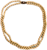 A VINTAGE DOUBLE ROW PEARL NECKLACE BY "MIKIMOTO" ALONG WITH AN ORIGINAL VINTAGE MIKIMOTO SILK