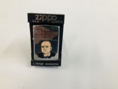 A CASED ZIPPO CHURCHILL LIGHTER.