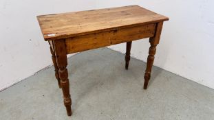 ANTIQUE WAXED PINE KITCHEN TABLE WITH DRAWER TO END, W 92CM, D 45CM.
