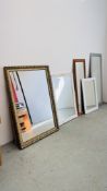 A GROUP OF 6 VARIOUS MIRRORS TO INCLUDE GILT FRAMED, WHITE FINISH, PINE ETC.