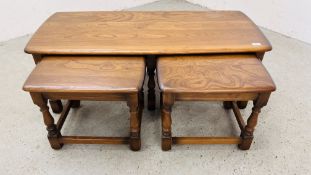 GOLDEN DAWN ERCOL COFFEE TABLE WITH TWO SMALLER PULL OUT EXAMPLES - L 104CM X D 49CM X H 41CM.