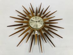 1960'S STYLE SUNBURST CLOCK BY SETH THOMAS.