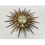 1960'S STYLE SUNBURST CLOCK BY SETH THOMAS.