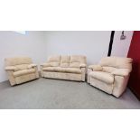 A GOOD QUALITY G PLAN OATMEAL UPHOLSTERED 3 PIECE SUITE COMPRISING OF 2 SEATER SOFA AND 2 ARM