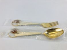 ANTON MICHELSEN SILVER & GILT ENAMELED COLLECTORS SPOON & FORK JULEN 1933