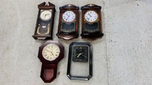 A GROUP OF 5 MODERN WALL CLOCKS TO INCLUDE ACCTIM ETC.