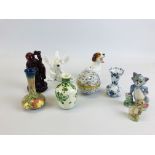 A GROUP OF CHINA & PORCELAIN CABINET COLLECTIBLES TO INCLUDE WADE, ROYAL OSBORNE MICE,