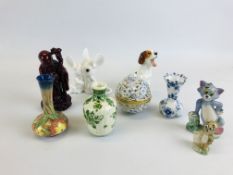 A GROUP OF CHINA & PORCELAIN CABINET COLLECTIBLES TO INCLUDE WADE, ROYAL OSBORNE MICE,