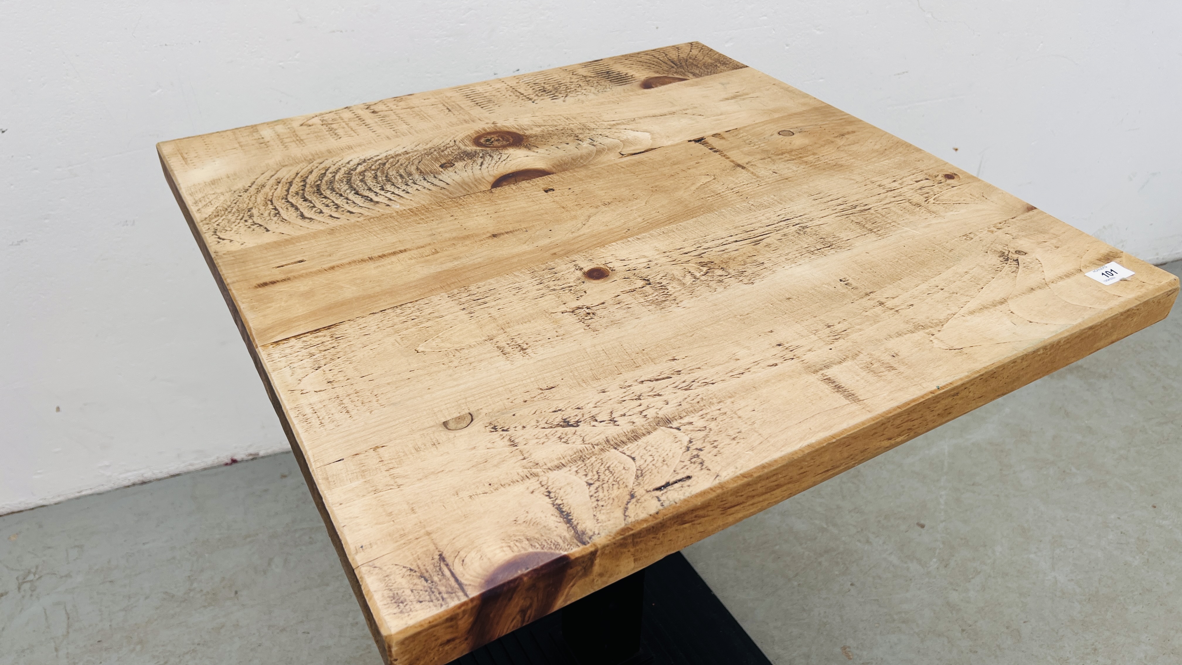 PEDESTAL BISTRO TABLE CAST BASE WITH WAXED PINE TOP - 70CM X 70CM. - Image 3 of 8