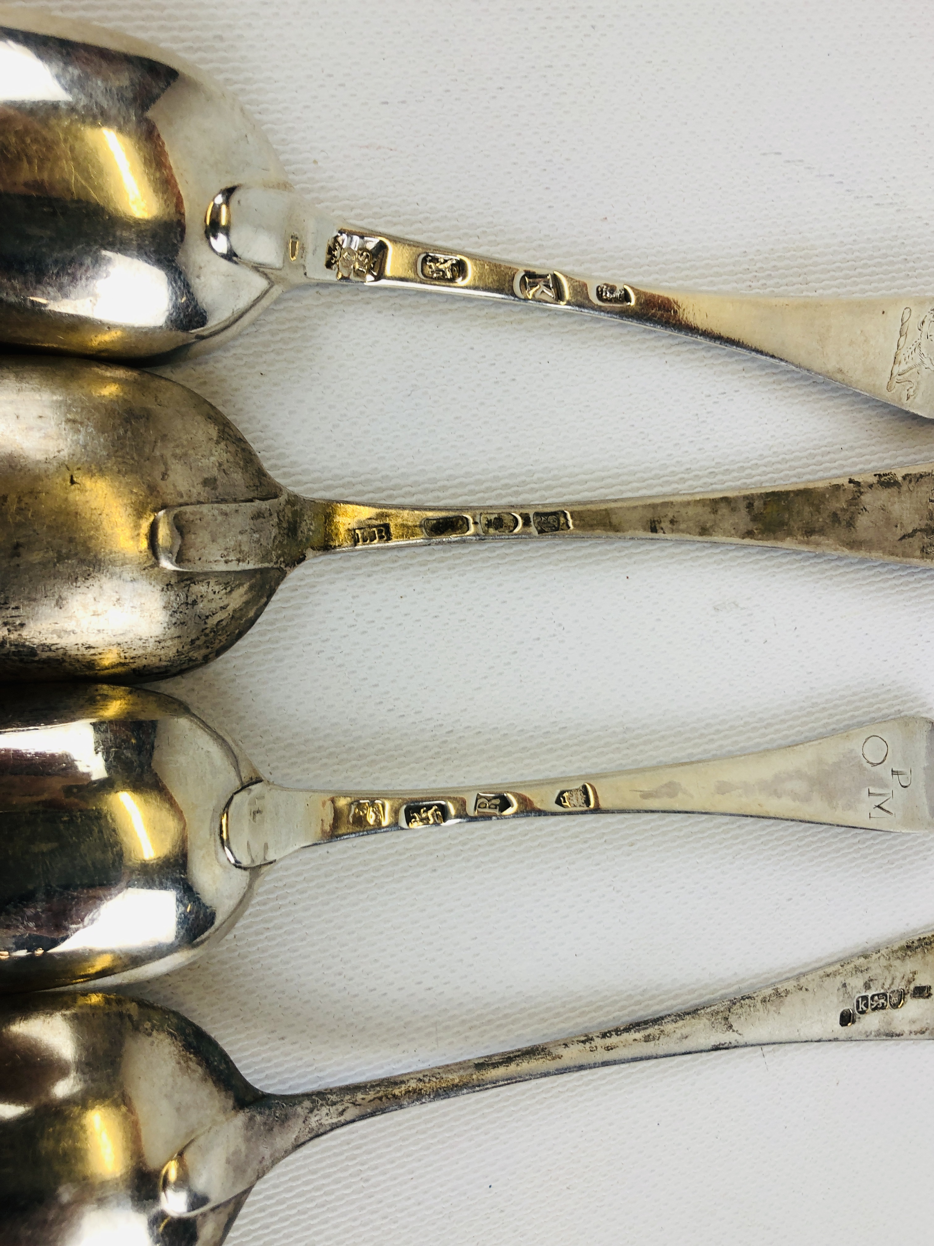 3 MID-C18TH HANOVERIAN PATTERN SILVER SERVING SPOONS, ONE BY W SCARLETT, LONDON 1732, - Image 8 of 10