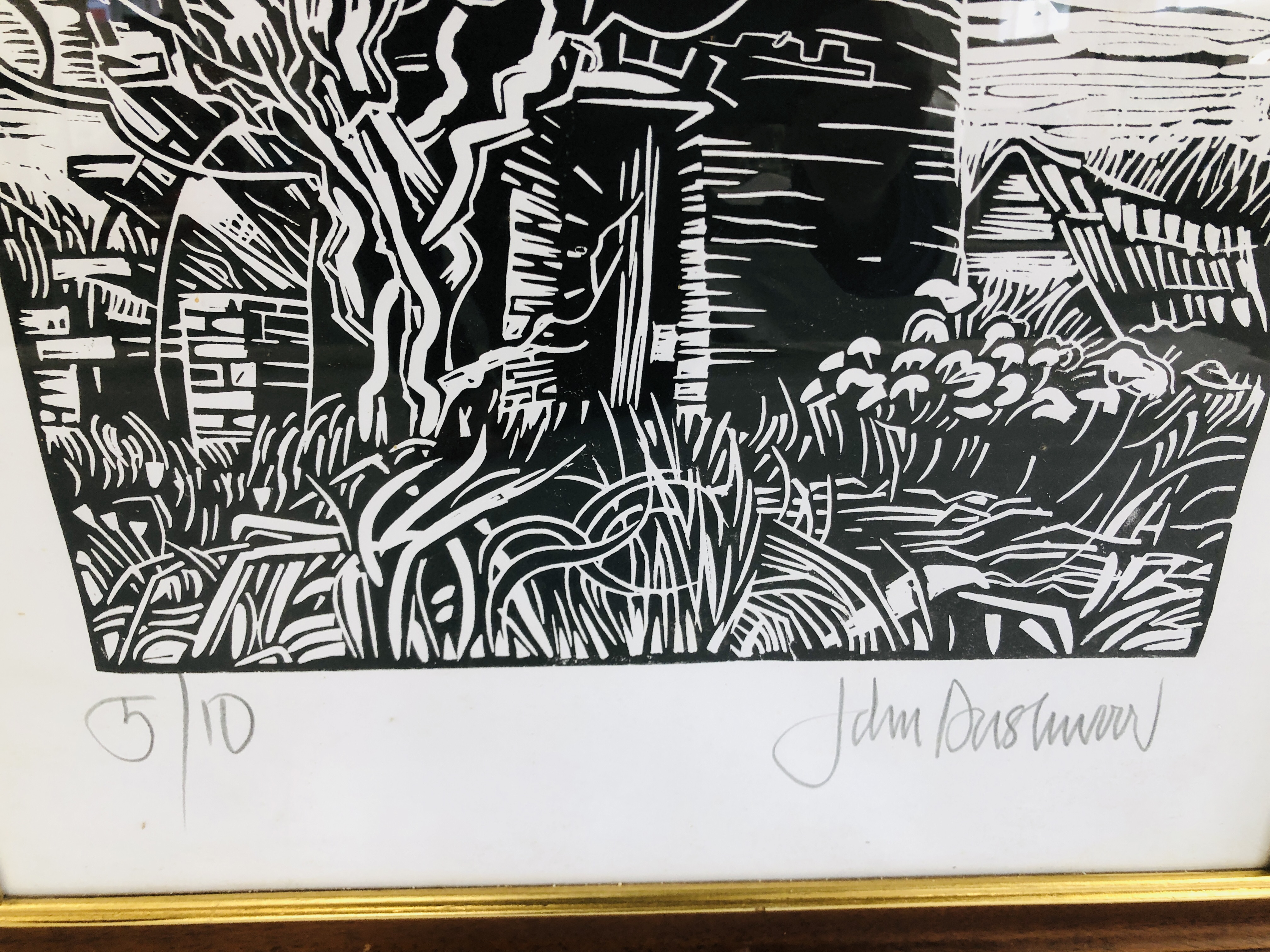 LIMITED EDITION LINO PRINT "ASH TREE PUMP MILL" 5/10 SIGNED BY ARTIST (INDISTINCT) - Image 4 of 6