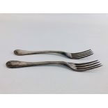 2 MATCHING SILVER TABLE FORKS, ONE CONTINENTAL, ONE ENGLISH, THREAD AND END-DECORATED PATTERN,