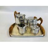 A VINTAGE FOUR PIECE PICQUOT TEA SET PLUS TRAY.