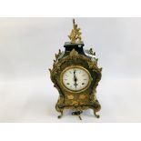 AN ORNATE BRASS DETAILED INLAID MANTEL CLOCK. 37CM.