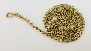 A 9CT GOLD BOX LINK NECKLACE - L 75CM, YELLOW METAL CLASP A/F.