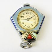 A VINTAGE ART DECO ENAMELLED PENDANT WATCH BY 'MERSMANN' (ENAMEL REQUIRES ATTENTION)