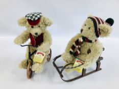 TWO SPECIAL EDITION COLLECTORS TEDDIES WITH TAGS TO INCL TOBOGGAN TEDDY AND BIKING TEDDY