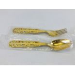 ANTON MICHELSEN SILVER & GILT ENAMELED COLLECTORS SPOON & FORK JULEN 1939