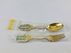 ANTON MICHELSEN SILVER & GILT ENAMELED COLLECTORS SPOON & FORK