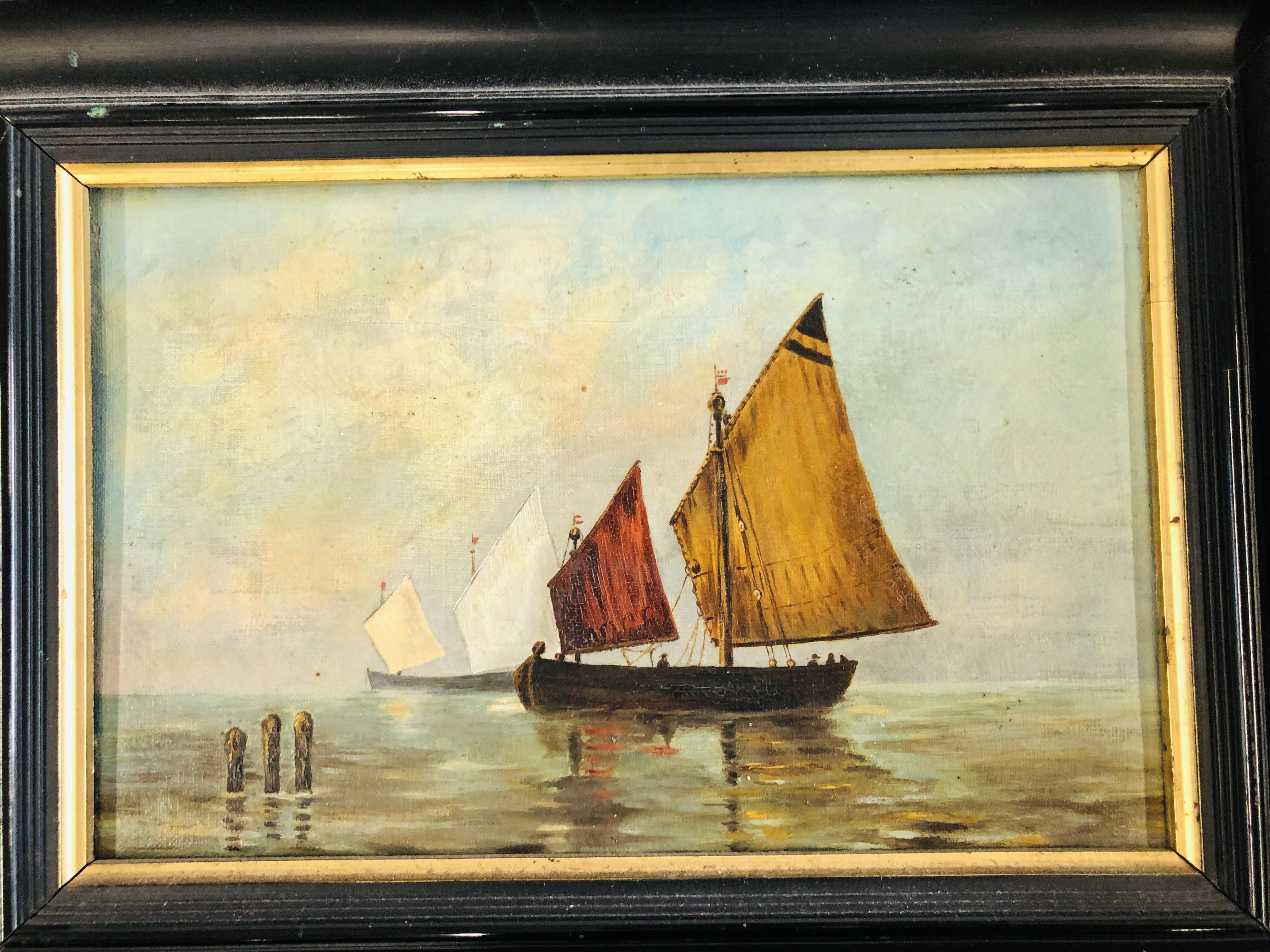 OIL ON CANVAS FISHING BOATS AT REST 18. - Image 9 of 11