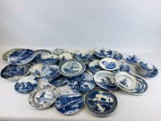 A COLLECTION OF APPROX 35 DELFT PLATES VARIOUS SIZES TO INCLUDE MINIATURE EXAMPLES.