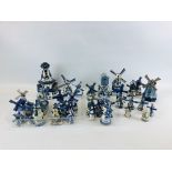 AN EXTENSIVE COLLECTION OF APPROX 43 DELFT WINDMILLS TO INCLUDE MINIATURE AND MUSICAL EXAMPLES.