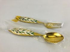 ANTON MICHELSEN SILVER & GILT ENAMELED COLLECTORS SPOON & FORK JULY 1970