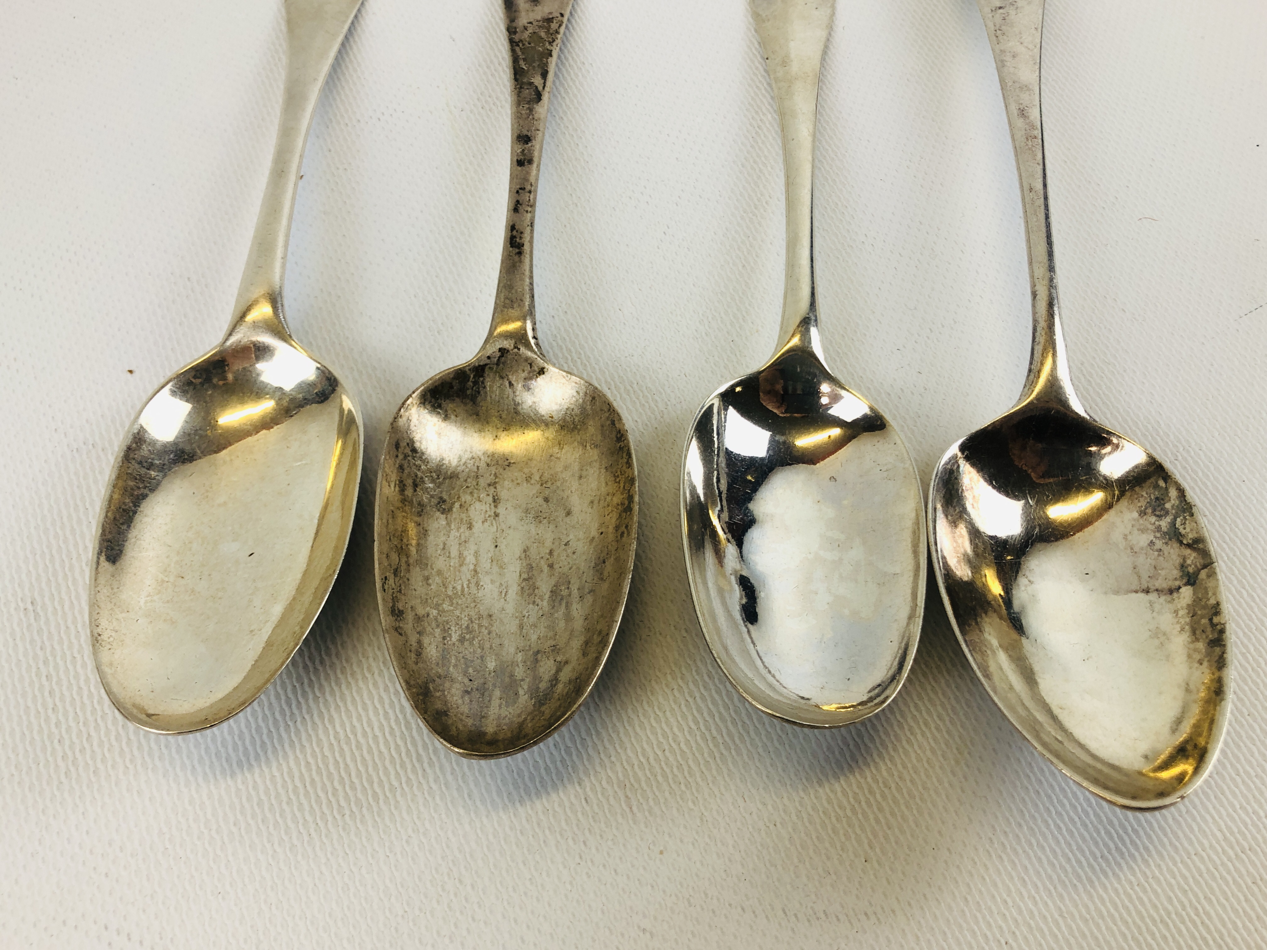 3 MID-C18TH HANOVERIAN PATTERN SILVER SERVING SPOONS, ONE BY W SCARLETT, LONDON 1732, - Image 4 of 10