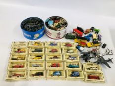 16 BOXED DAYS GONE MODEL VEHICLES ALONG WITH A FURTHER BOX OF TOY CARS AND ADVERTISING VEHICLES,