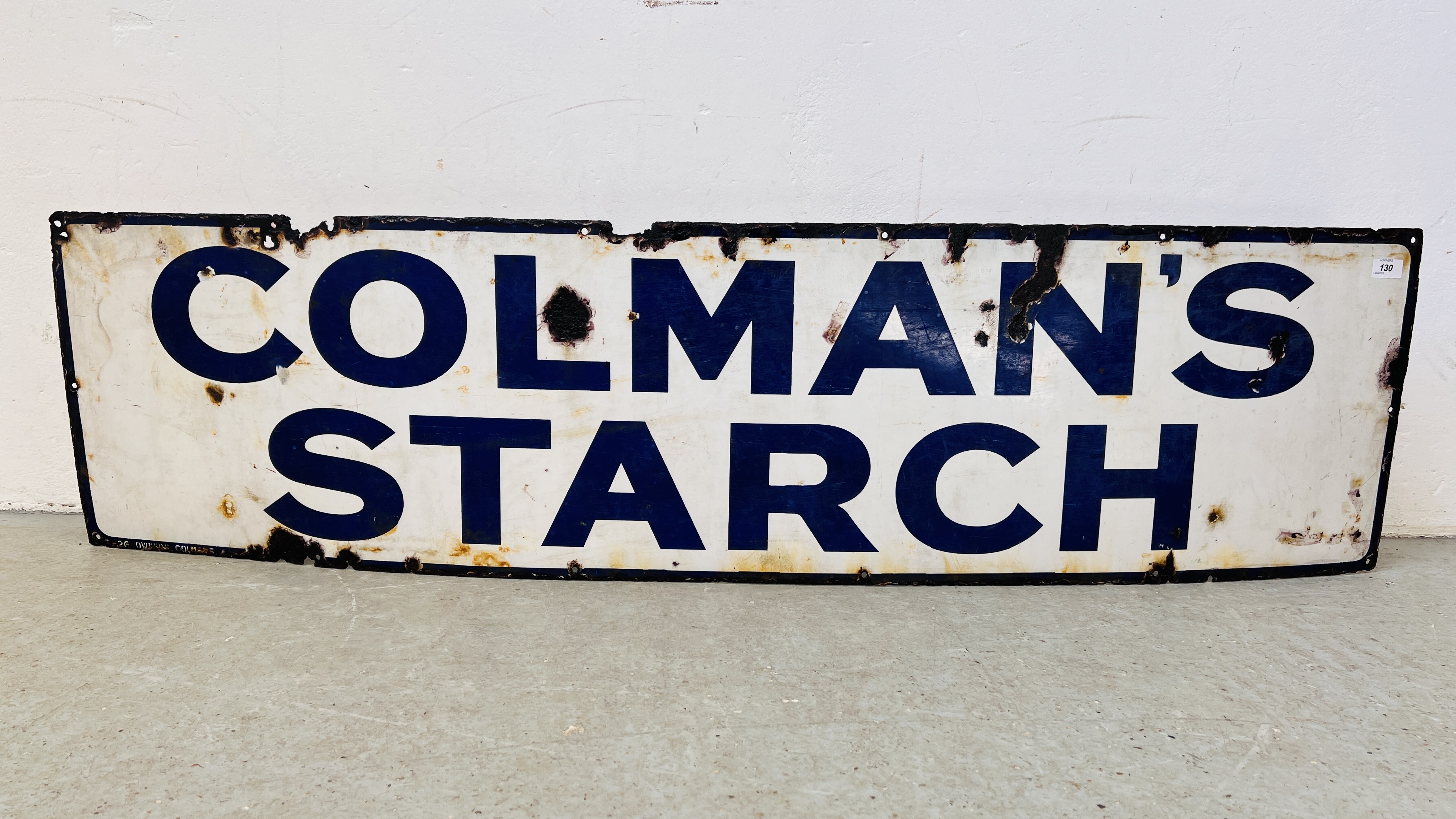 A VINTAGE "COLMAN'S STARCH" ENAMEL ADVERTISING SIGN 158CM L X 41CM H.