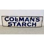 A VINTAGE "COLMAN'S STARCH" ENAMEL ADVERTISING SIGN 158CM L X 41CM H.