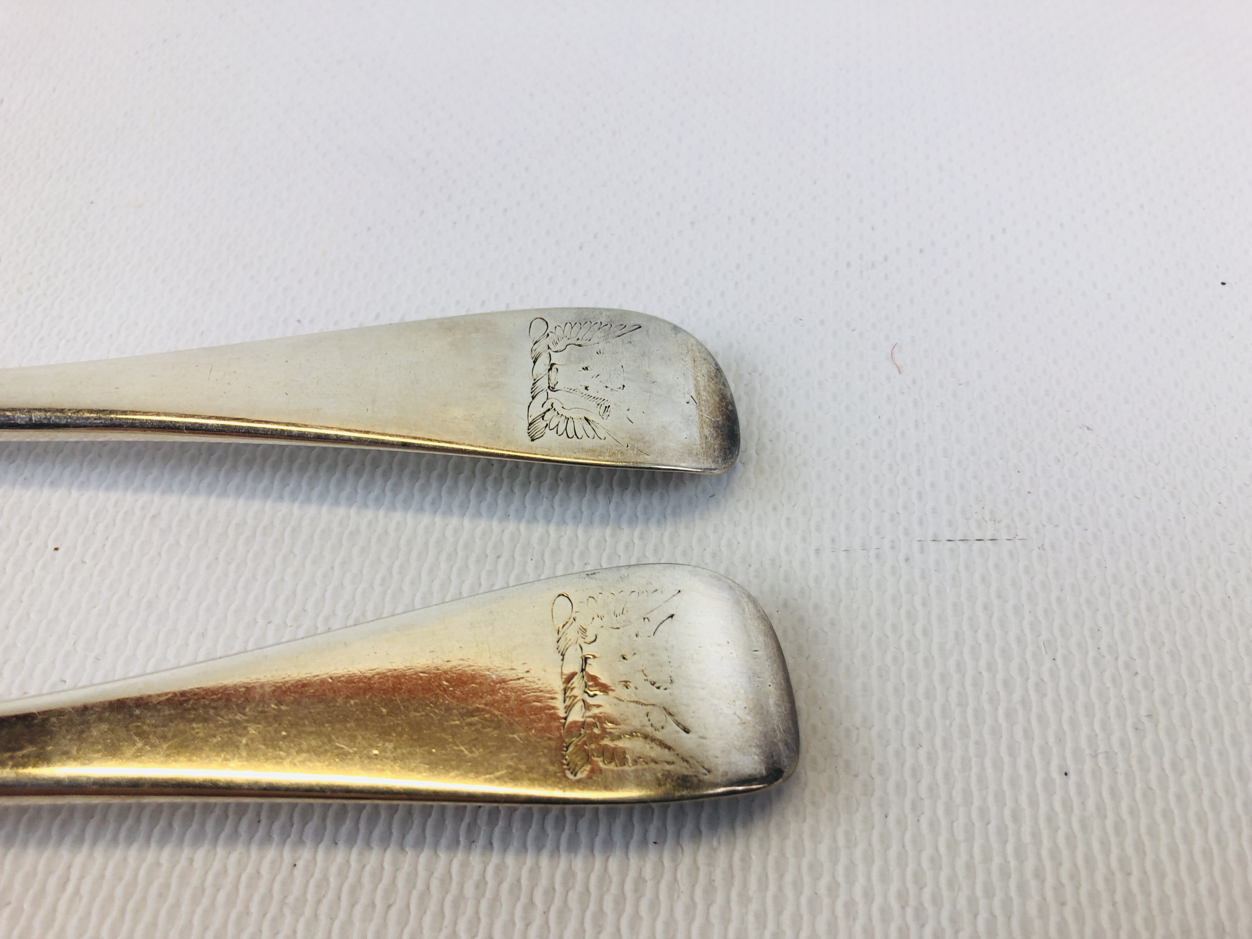 A PAIR OF GEORGE I SILVER SERVING SPOONS, LONDON 1721. - Image 9 of 10