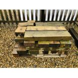 A QUANTITY OF CHUNKY TIMBER RAISED BED EDGING APPROX 15 LENGTHS,