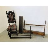 A HEAVILY CARVED HIGH BACK HALL CHAIR, CARVED PANEL,