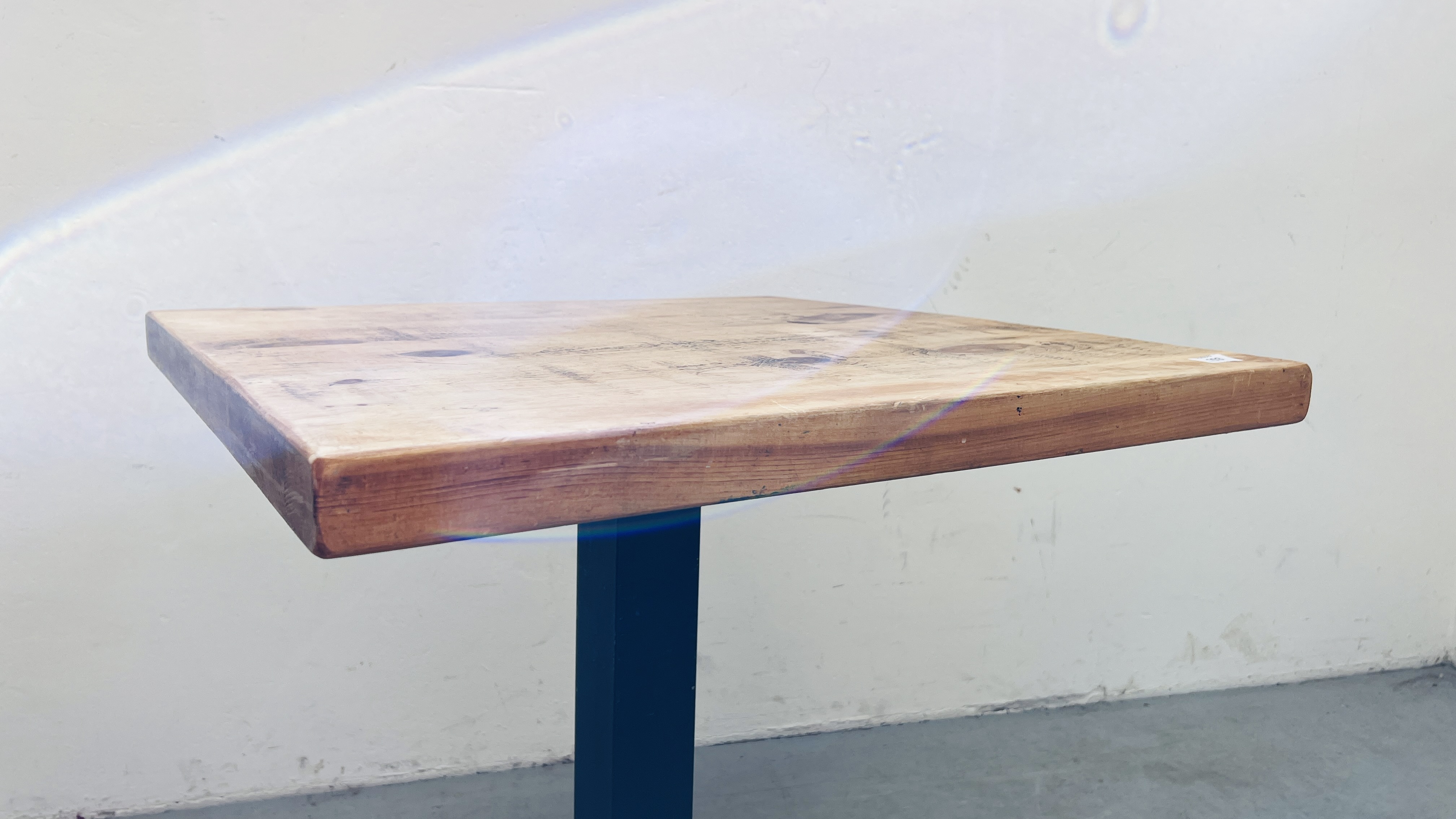 PEDESTAL BISTRO TABLE CAST BASE WITH WAXED PINE TOP - 70CM X 70CM. - Image 6 of 8