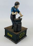 A REPRODUCTION CAST "BANK ON JOHN DEERE QUALITY" H 24CM.