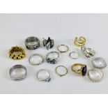 A GROUP OF 15 VARIOUS FASHION RINGS TO INCLUDE SILVER & SWAROVSKI.