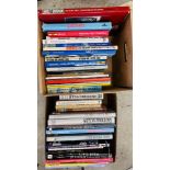 2 BOXES CONTAINING A COLLECTION BOOKS RELATING TO CLASSIC CARS, MOTORBIKES, AIR CRAFT ETC.