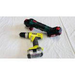 A PARKSIDE CORDLESS DISK GRINDER AND RYOBI CORDLESS DRILL (NO CHARGER) - SOLD AS SEEN.