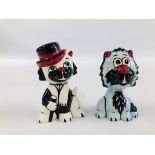 TWO LORNA BAILEY CAT ORNAMENTS FRANKIE AND KNAHASA H 13CM BEARING SIGNATURES.