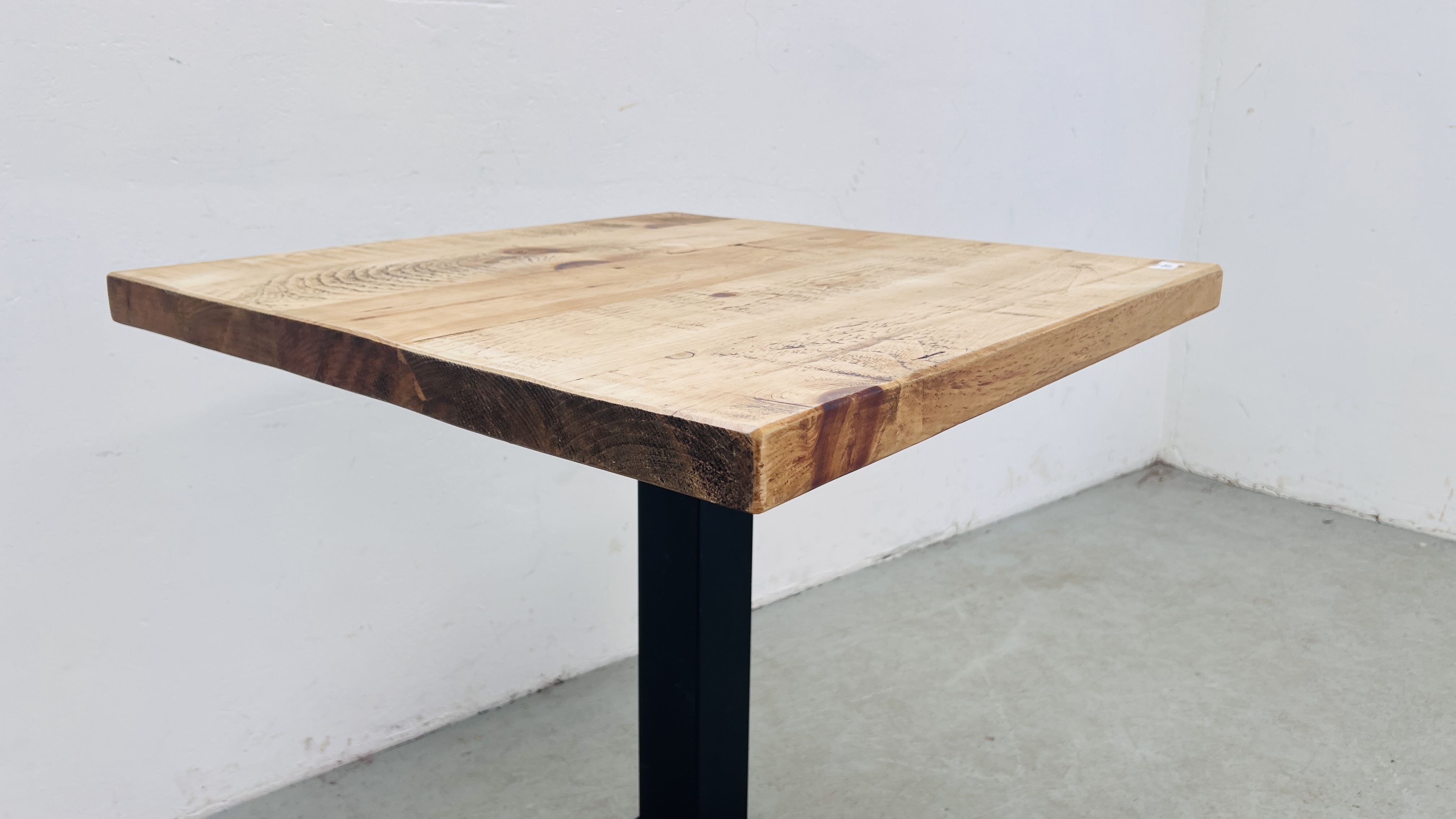 PEDESTAL BISTRO TABLE CAST BASE WITH WAXED PINE TOP - 70CM X 70CM. - Image 7 of 8