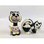 TWO LORNA BAILEY CAT ORNAMENTS MUPPET AND ONE OTHER H 9CM BEARING SIGNATURES.