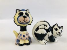 TWO LORNA BAILEY CAT ORNAMENTS MUPPET AND ONE OTHER H 9CM BEARING SIGNATURES.